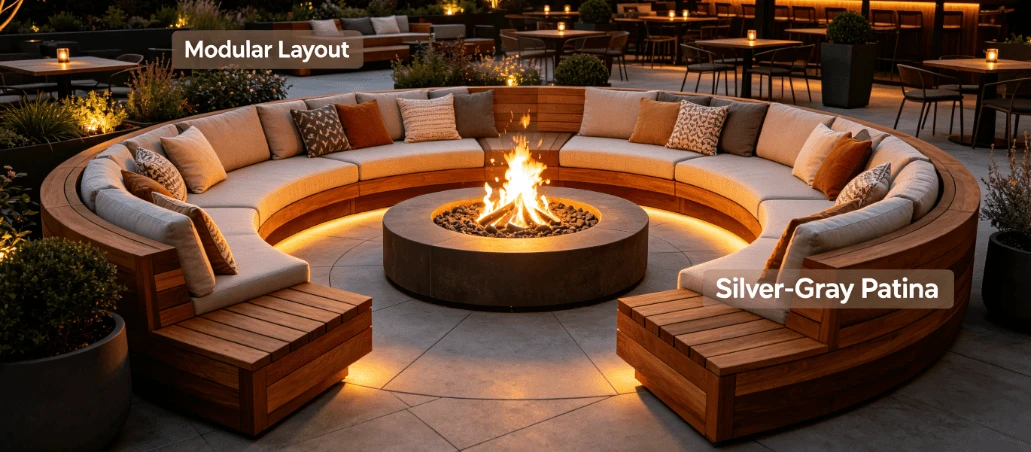modern teak patio couch