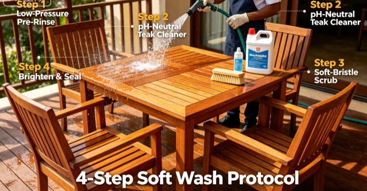 Why should you avoid pressure washing outdoor teak furniture? Why should you avoid pressure washing outdoor teak furniture?