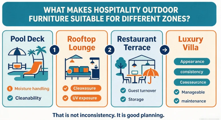 What Makes Hospitality Outdoor Furniture Suitable For Different Zones? What Makes Hospitality Outdoor Furniture Suitable For Different Zones?