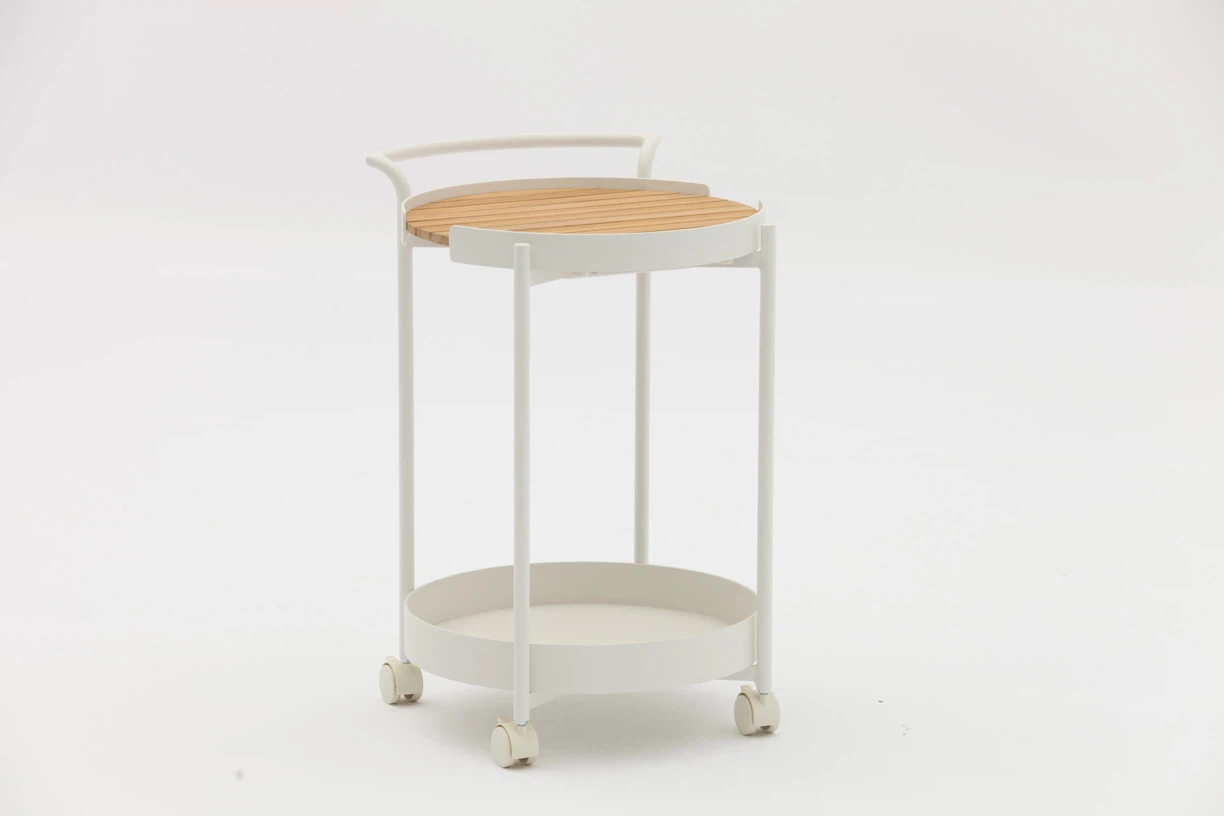Portable Rolling Bar Cart For Outdoor Entertaining – All-Weather Steel Frame & Wood Top