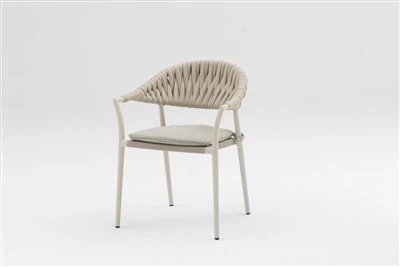 Commercial Grade Handwoven Rope Outdoor Armchair - Aluminum Frame Patio Dining Chair For Hotels, Resorts & Luxury Villas