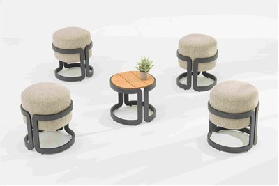 Modern Outdoor Stool & Side Table Set - Durable Aluminum & Teak Design
