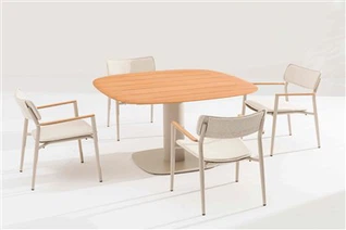 Outdoor Dining Table & Chair Set - Aluminum & Teak