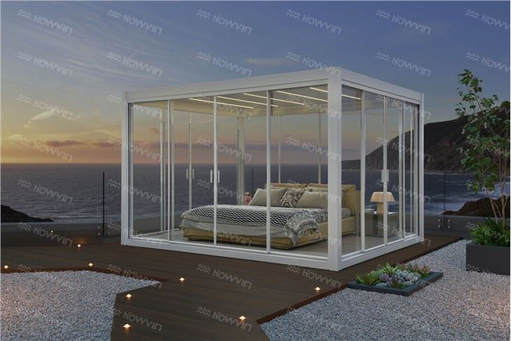 Howvin Raised Patio With Pergola Courtyard Outdoor Aluminum Alloy New Awning Garden Villa Awning European Electric Pavilions
