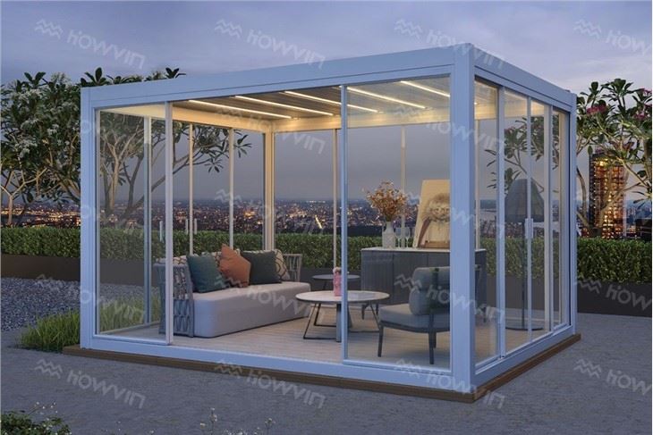 Howvin Raised Patio With Pergola Courtyard Outdoor Aluminum Alloy New Awning Garden Villa Awning European Electric Pavilions